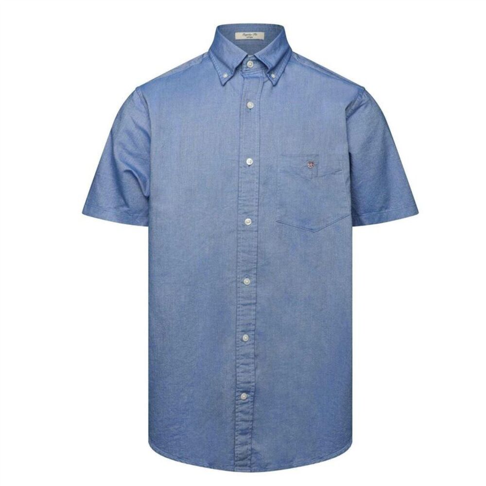 Gant Mens Oxford Regular Short-Sleeved Shirt / Blue